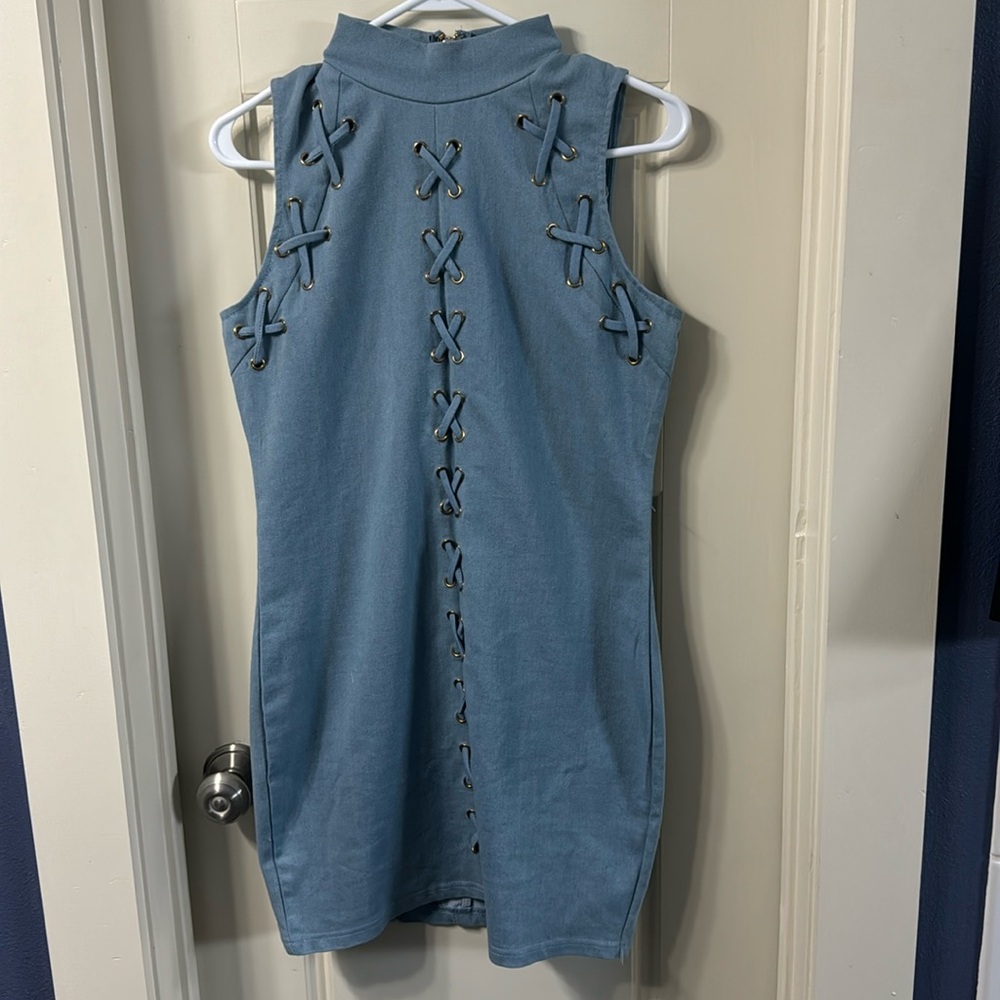 Stretchy Blue Jean Criss Cross Dress